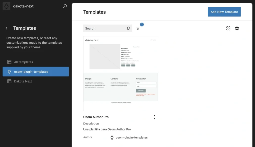 plantilla libro registrada plugin WordPress